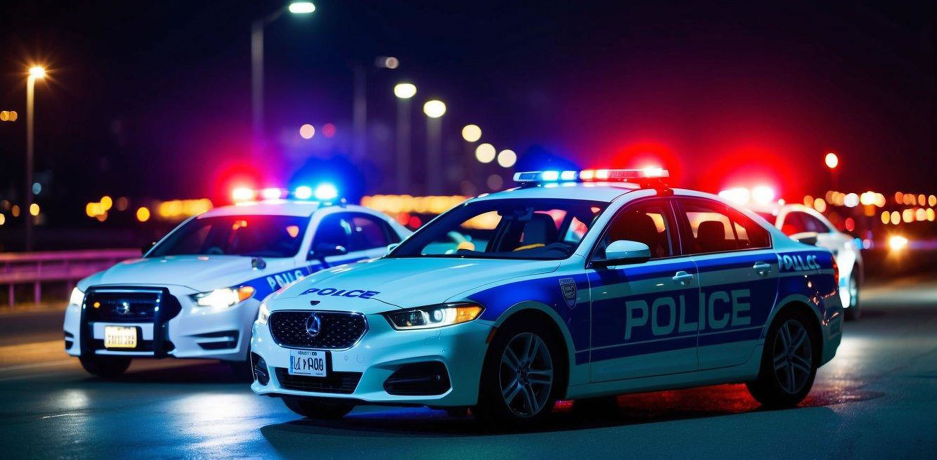 A car pulled over by police at night with flashing lights